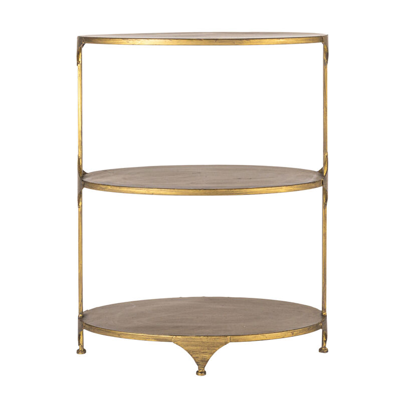 Oval Shaped Metal 3-Tier Shelf, Antique Gold image number 2