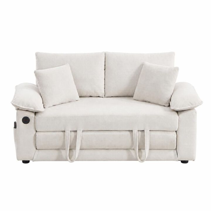 GOODSILO 3-in-1 Upholstered Convertible Futon Sofa Bed, Foldable Tufted Loveseat Pull Out Sleeper Couch with Side Pockets for Small Living Spaces