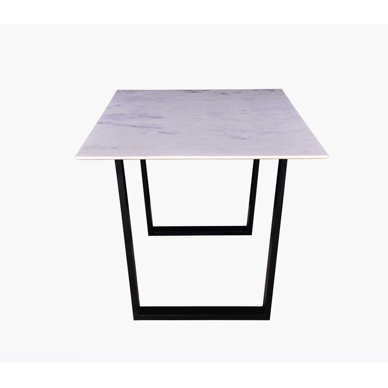 72 Inch Modern Dining Table with Marble Tabletop, Iron Legs, White, Black