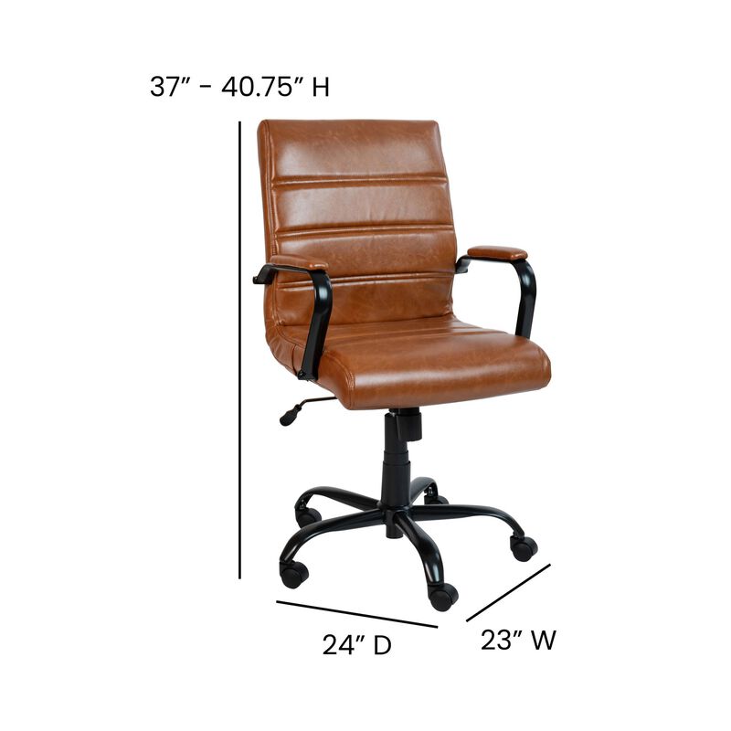 Flash Furniture Whitney Mid-Back Swivel Leather Desk Chair with Padded Seat and Armrests, Adjustable Height Padded Leather Office Chair, Brown/Black