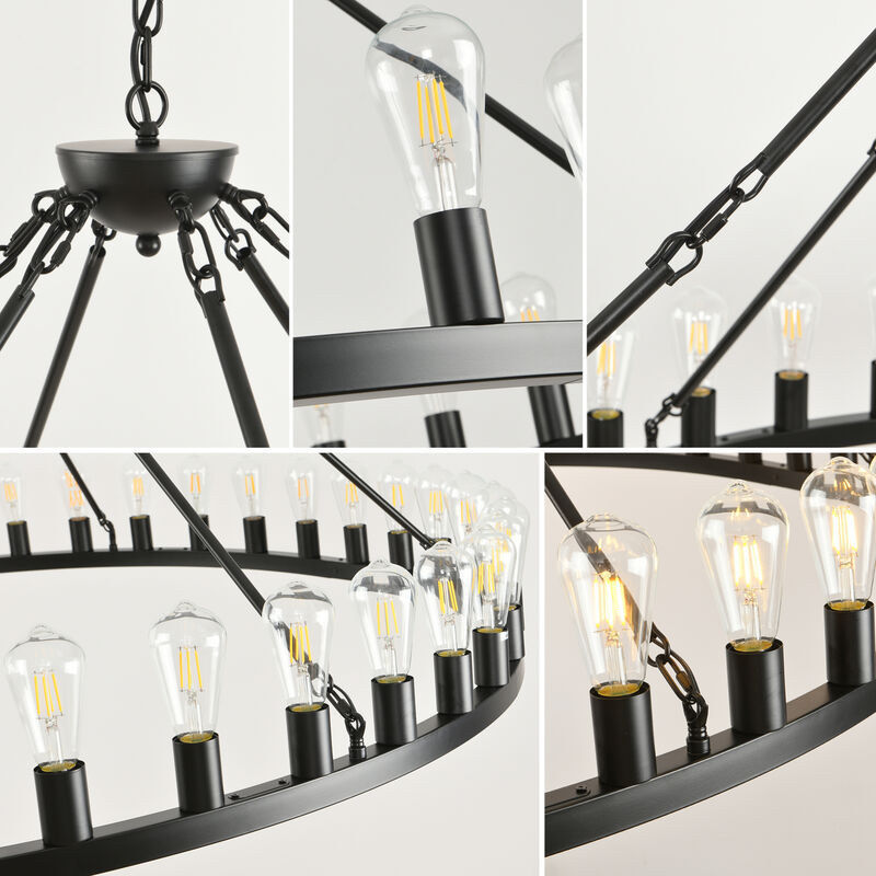 ELEMENT ACE Extra Large Wagon Wheel Chandelier 28-Light Round High Ceiling Pendant Light with Adjustable Chain for Dining Room Living Room Kitchen Foyer Entryway image number 3