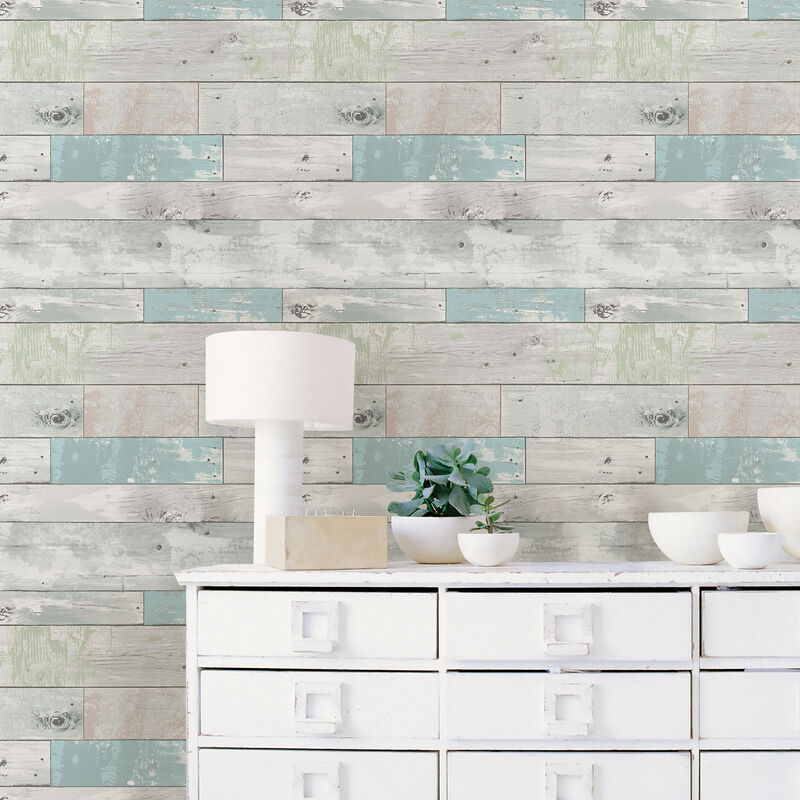 Aqua Beachwood Peel & Stick Wallpaper image number 1