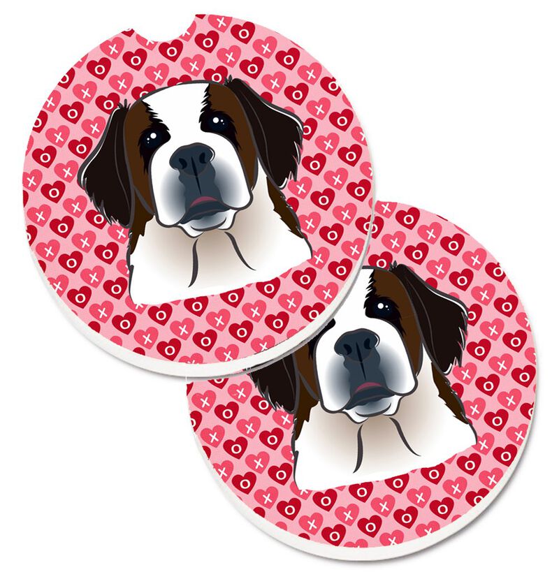 Caroline's Treasures Saint Bernard Hearts Set of 2 Cup Holder Car Coasters, 2.56, Multicolor