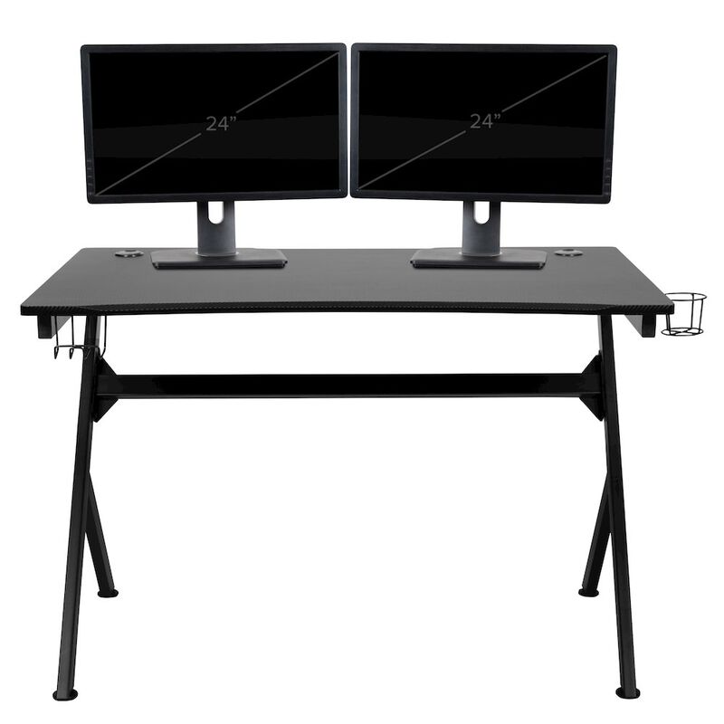 Flash Furniture Black Gaming Desk and Gray/Black Racing Chair Set image number 7