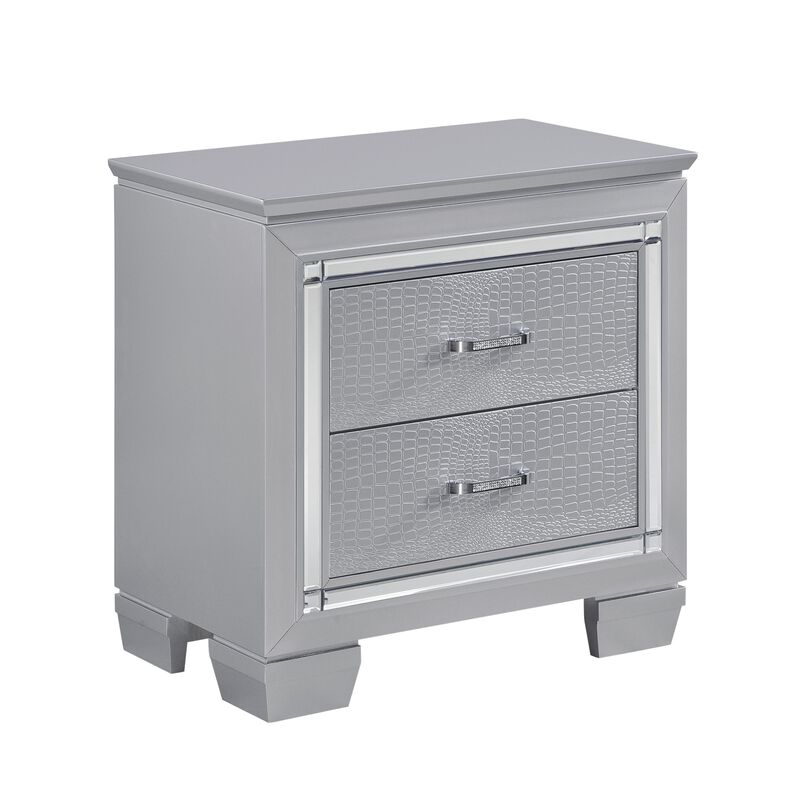 Streamdale Silver Finish Nightstand with Alligator Embossed Drawers