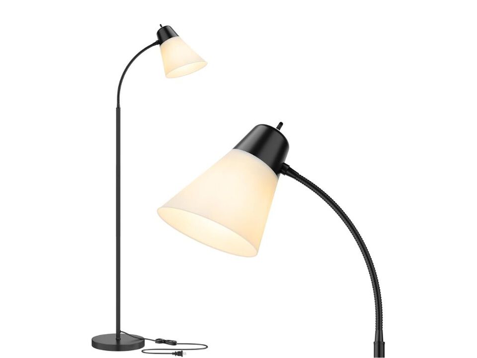 Adjustable Head Floor Lamp with White Shade for Living Room Bedroom