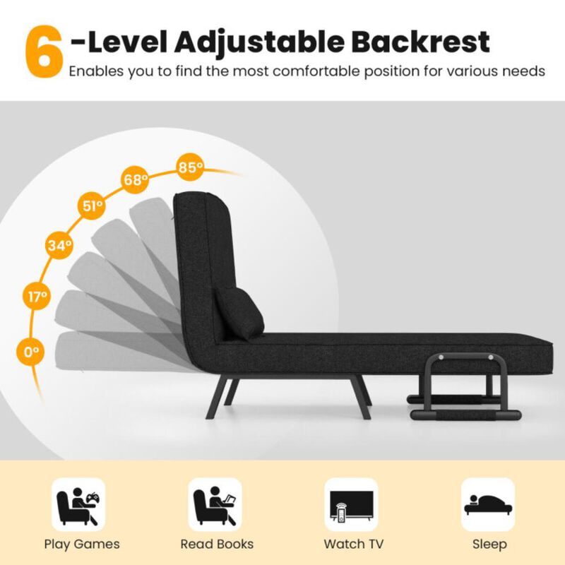 Hivvago Folding 6 Position Convertible Sleeper Bed Armchair Lounge Couch with Pillow