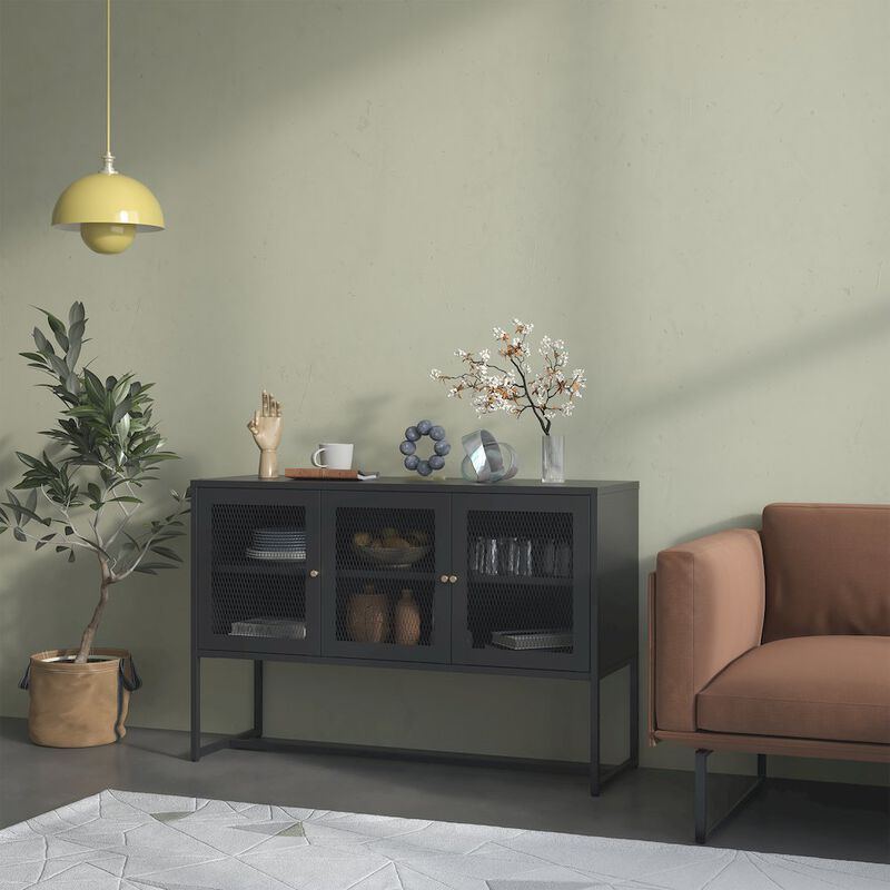 Glamour Home Bentley 31.56-inch Black Three Door Sideboard with Mesh Doors