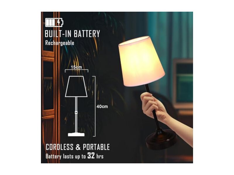 Rechargeable Cordless Dimmable Table Lamp For Bedroom Office Bedside Black image number 2