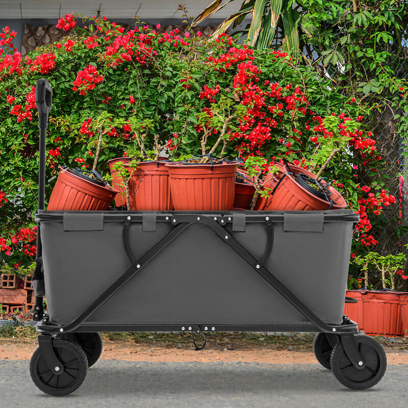 Collapsible Folding Wagon Cart with Adjustable Handle and Heavy-Duty Wheels
