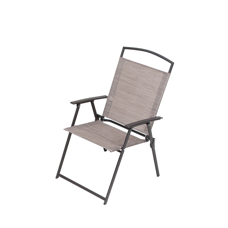 HomeRoots Set of Four 35" Brown Steel Sling Outdoor Folding Arm Chairs image number 2
