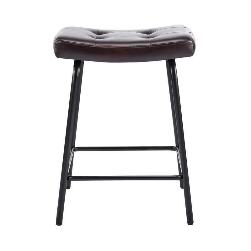 HomeRoots Set of Two Faux Leather and Metal Counter Height Bar Chairs image number 2