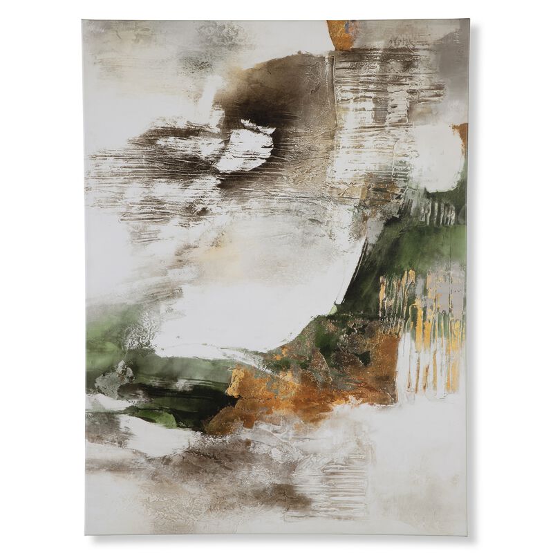 30 x 40 Modern Wall Art Painting, Giclee Nature Inspired, Green White - Benzara