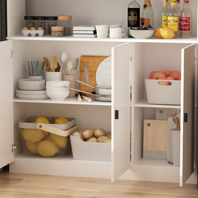 White Wood Storage Cabinet Buffet and Hutch Combination Cabinet With Shelves
