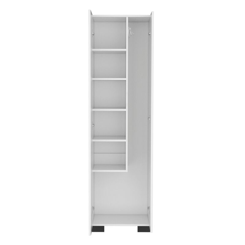 DEPOT E-SHOP Attica Broom Cabinet Double-Door Design with Inner Shelves and Side Hangers, White