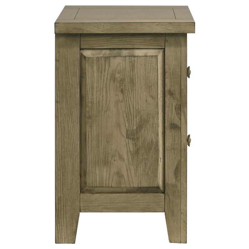 Hazel Nightstand, 2 Drawers, Antique Nickel Knobs, Oak Brown Wood 25 Inch image number 6