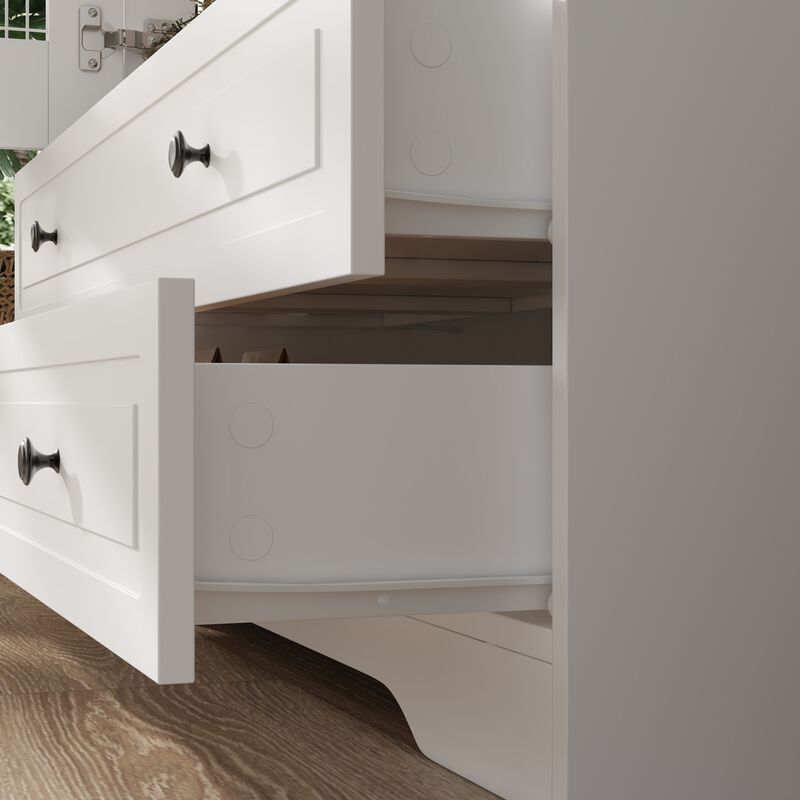 FUFU&GAGA White Storage Cabinet with 15mm PB, 18mm Wire Mesh Frame, and Melamine Finish, (37.9" L x 19" W x 46" H), White