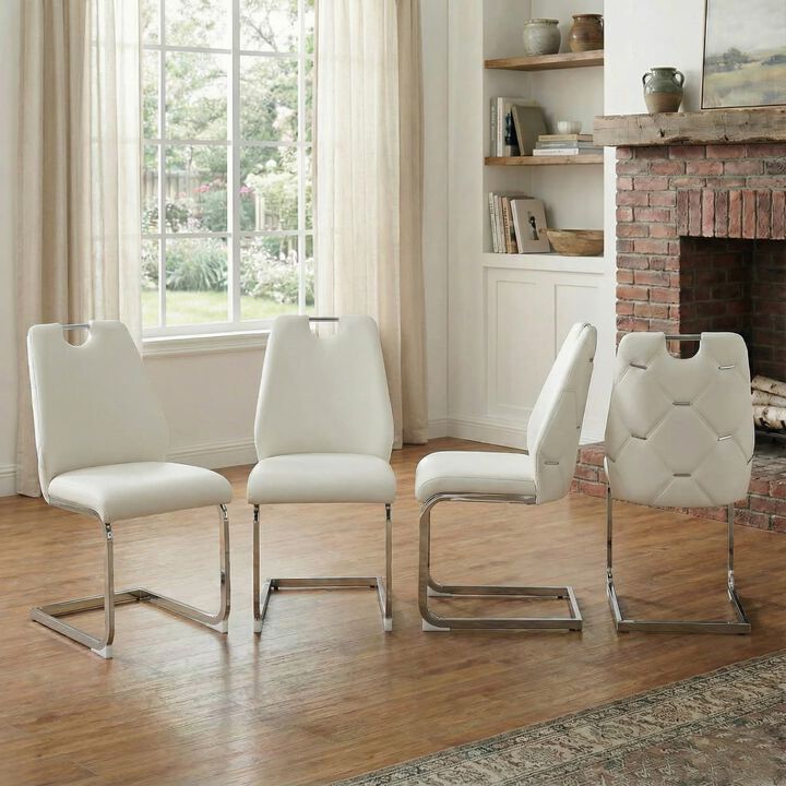 Set of 4 PU leather dining chairs rectangular high back solid back dining chair with pull ring modern kitchen dining chairs wipe clean
