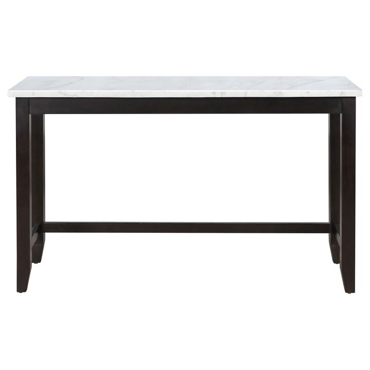 36 Inch Counter Height Table, Rectangular White Marble Top, Espresso Brown - Benzara
