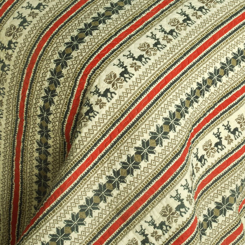 Vermicelli Quilted Cotton Printed Quilt Set Queen Size A Long Summer Design Set image number 2