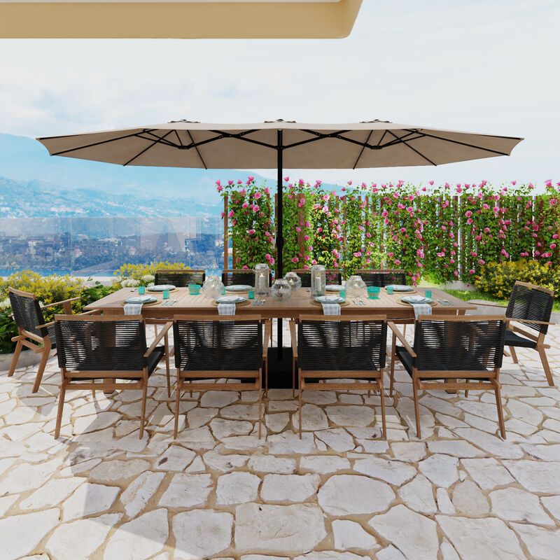 FUFU&GAGA 15ft Navy Blue Solar LED Double-Sided Patio Umbrella | Extra-Large Shade with Sturdy Base image number 1