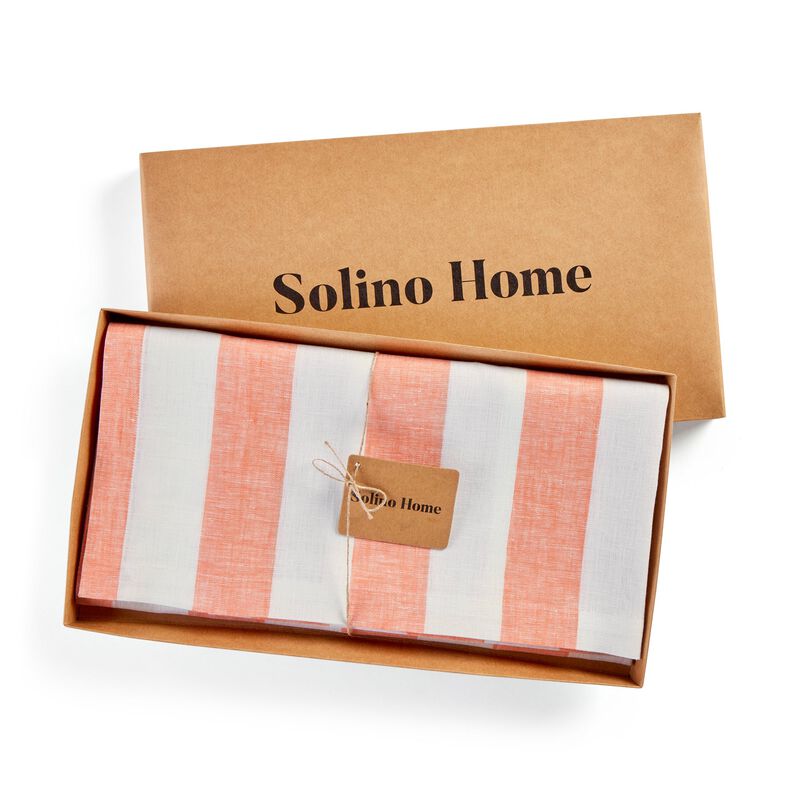 Solino Home Cabana Stripe 100% Linen Table Throw &ndash; Handcrafted, Machine Washable, Perfect for Holiday and Everyday Dining