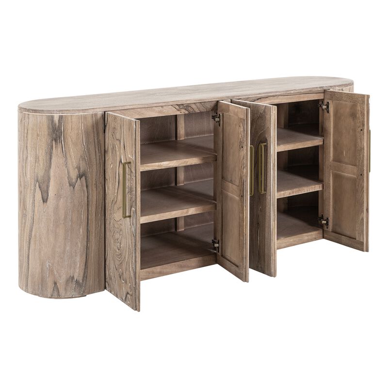 Eray Sideboard Buffet Cabinet, 4 Doors, Light Brown Teak, Mango Wood,