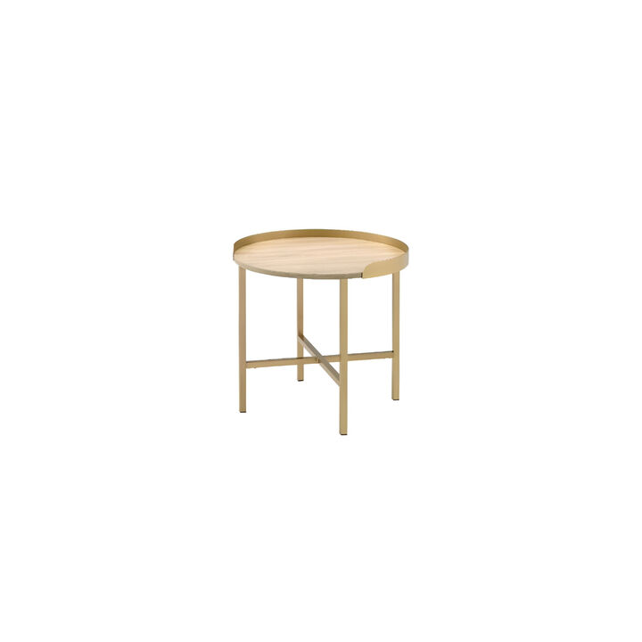 Round Side Table with Solid Wood Top and Sturdy Metal Base for Home Decor