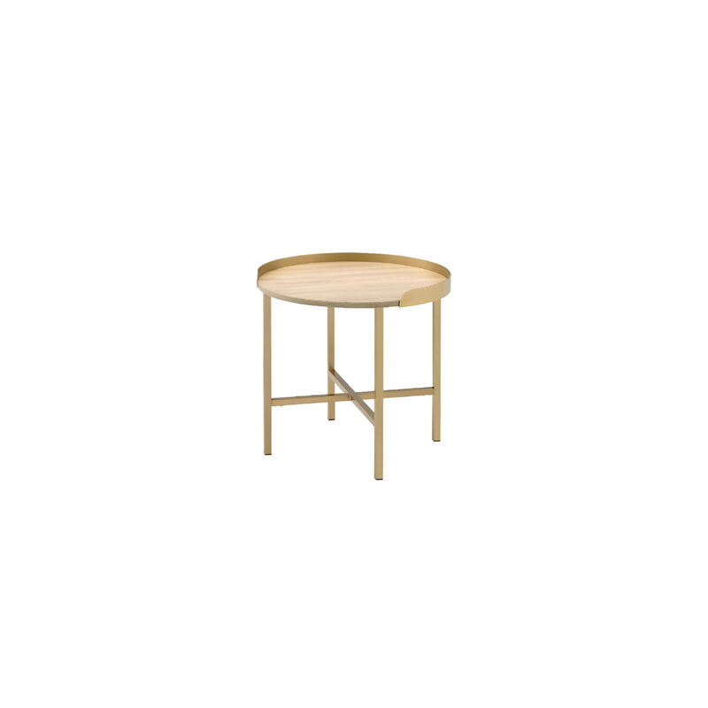 Round Side Table with Solid Wood Top and Sturdy Metal Base for Home Decor