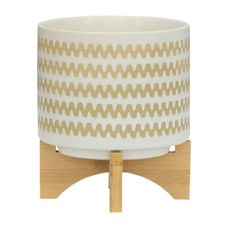 S/2 5/8" Zig-zag Planter W/ Stand, White image number 4