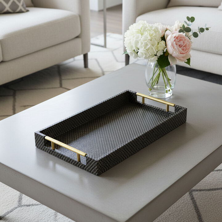 HomeRoots 16" Black And Gold Geometric Print Handmade Serving Tray