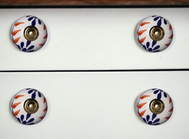 HomeRoots Set of Eight Blue And White Ceramic And Metal Drawer Pull Knobs image number 1
