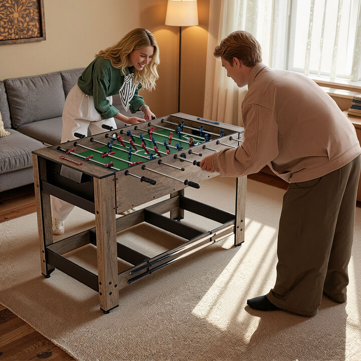 Swivel Multi Game Table with Foosball and Pool for Family Game Room-Natural