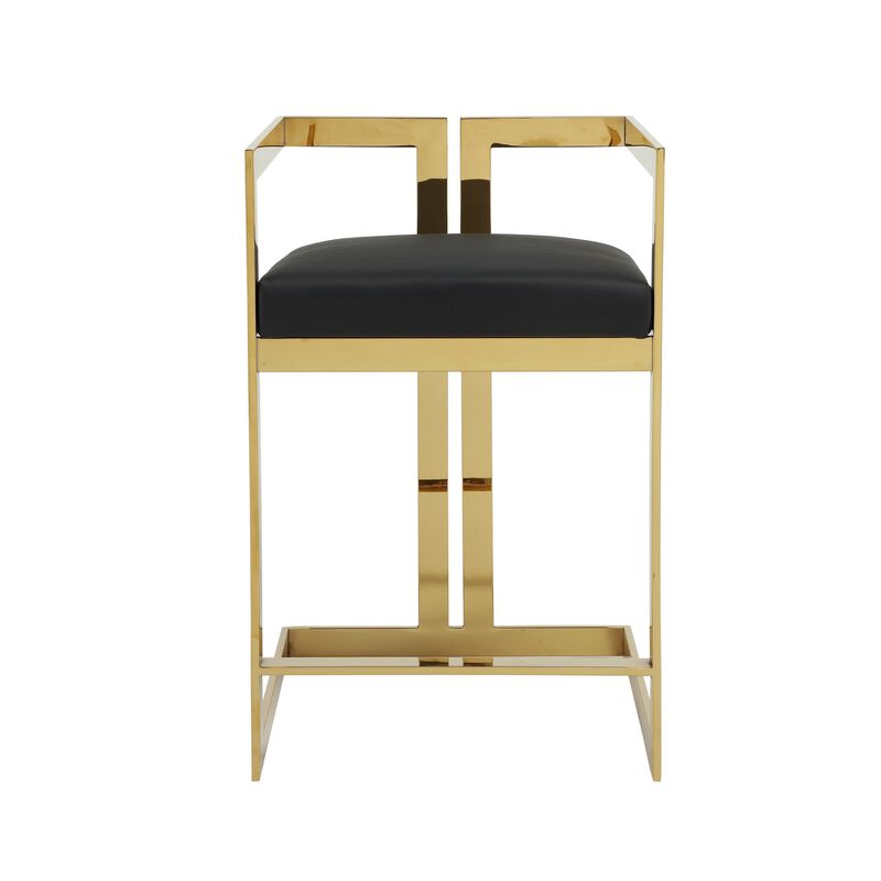 Suki 26 Inch Counter Height Chair, Black Faux Leather, Gold Cantilever Base image number 2