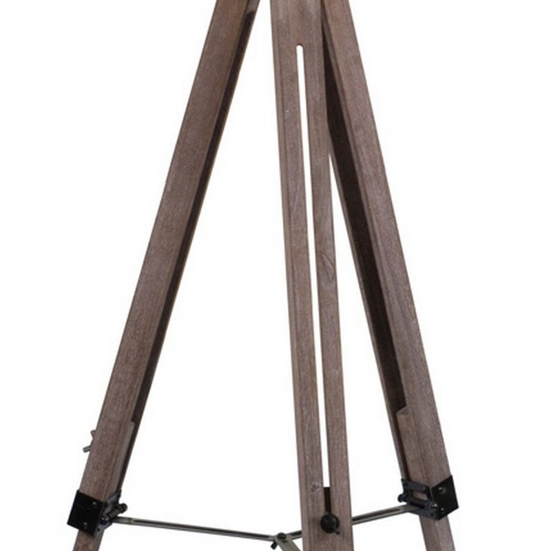 55 Inch Floor Lamp with Tripod Style Wood Frame, Spotlight, Brown and Black - Benzara