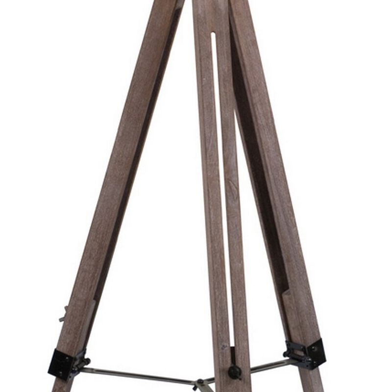 55 Inch Floor Lamp with Tripod Style Wood Frame, Spotlight, Brown and Black - Benzara image number 2