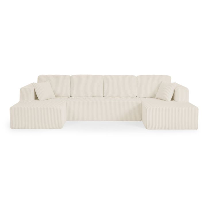Jimp 132'' Minimalist U-Shaped Corduroy Sectional Sofa