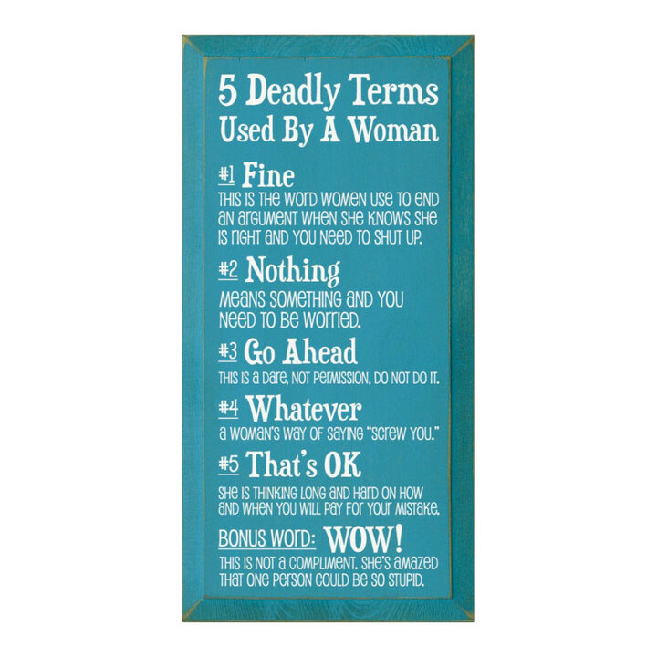 5 Deadly Terms Used by a Woman Funny Wood Sign Wall Decor