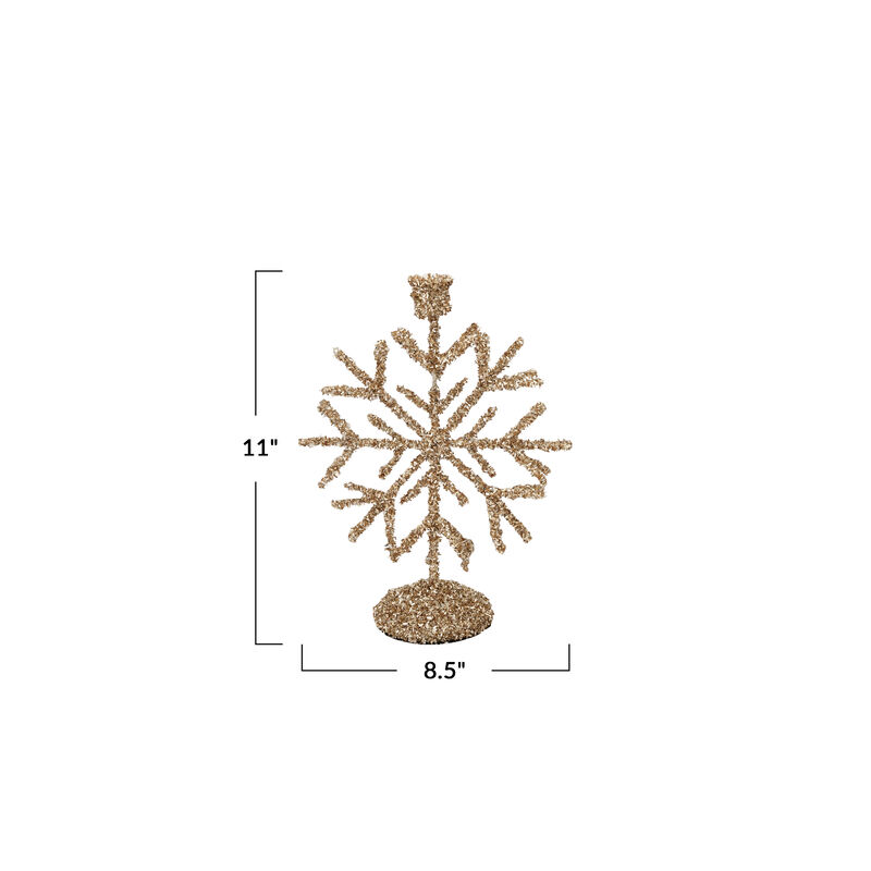 Champagne Glitter Iron Snowflake Taper Holder image number 1