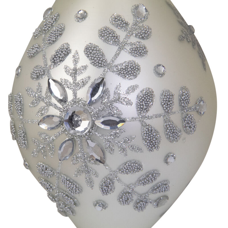 Matte Silver Glittery Snowflake Glass Christmas Finial Ornament 6" image number 2