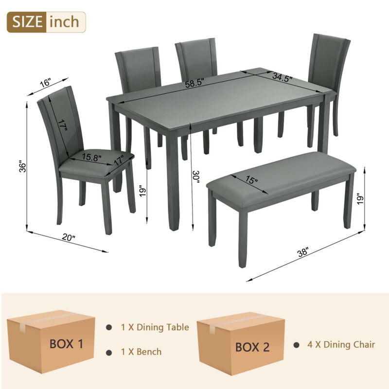 Pimmel 6‑Piece Rectangular Farmhouse Rustic  Dining Table Set image number 9