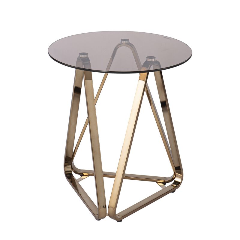 Homezia 24" Champagne Glass And Iron Round End Table