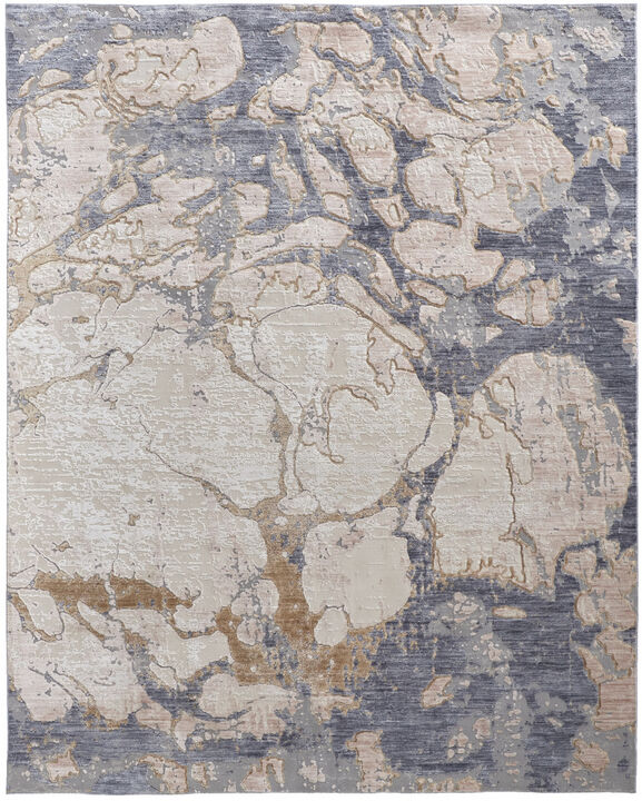 4 X 6 Tan And Blue Abstract Power Loom Distressed Area Rug