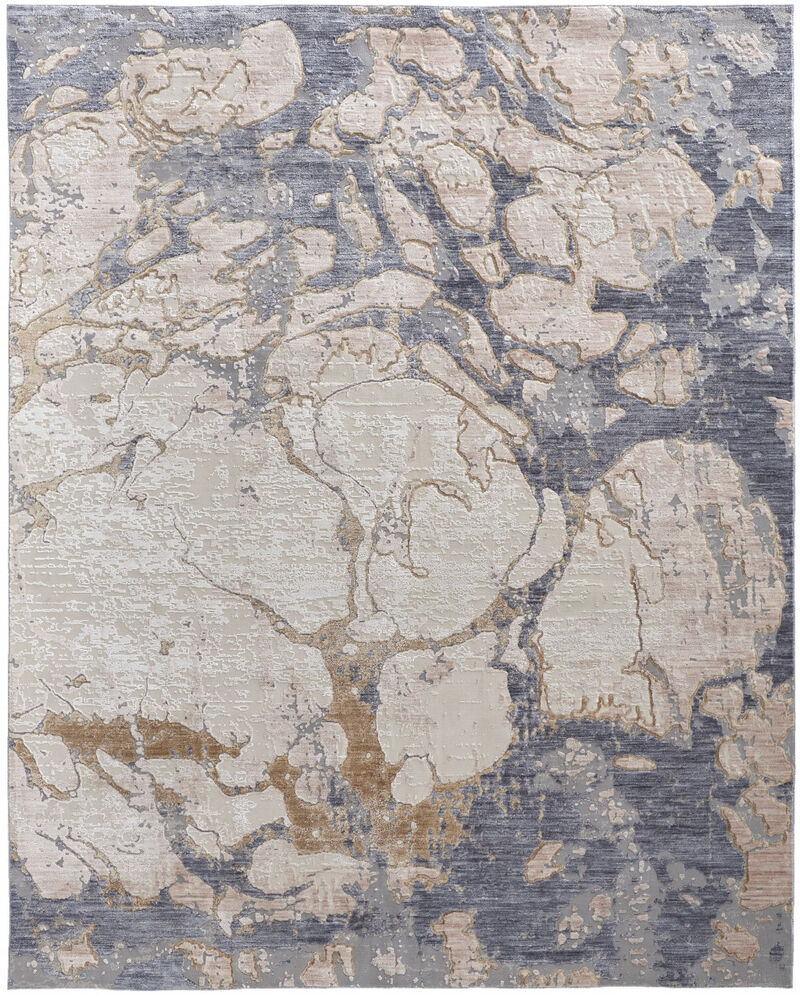 4 X 6 Tan And Blue Abstract Power Loom Distressed Area Rug image number 0