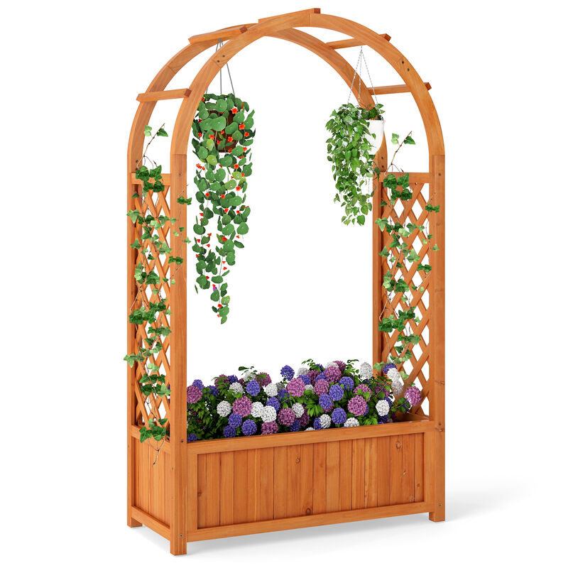 Raised Garden Bed with Lattice Trellis Ached Roof Elevated Planter Box