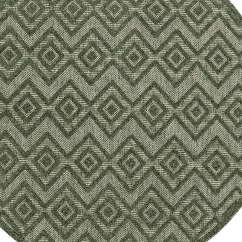 HomeRoots 8' Green Round Geometric Indoor Outdoor Area Rug image number 2