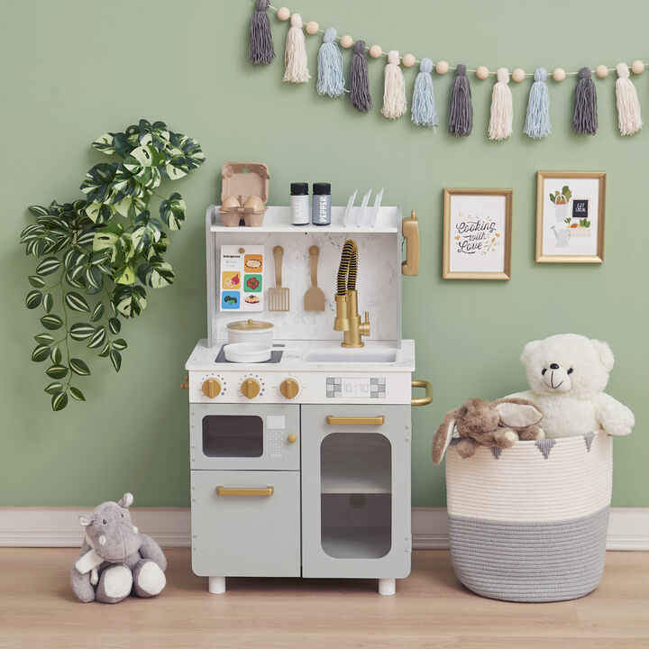 Teamson Kids Little Chef Memphis Play Kitchen with 16 Accessories, Gray/Gold