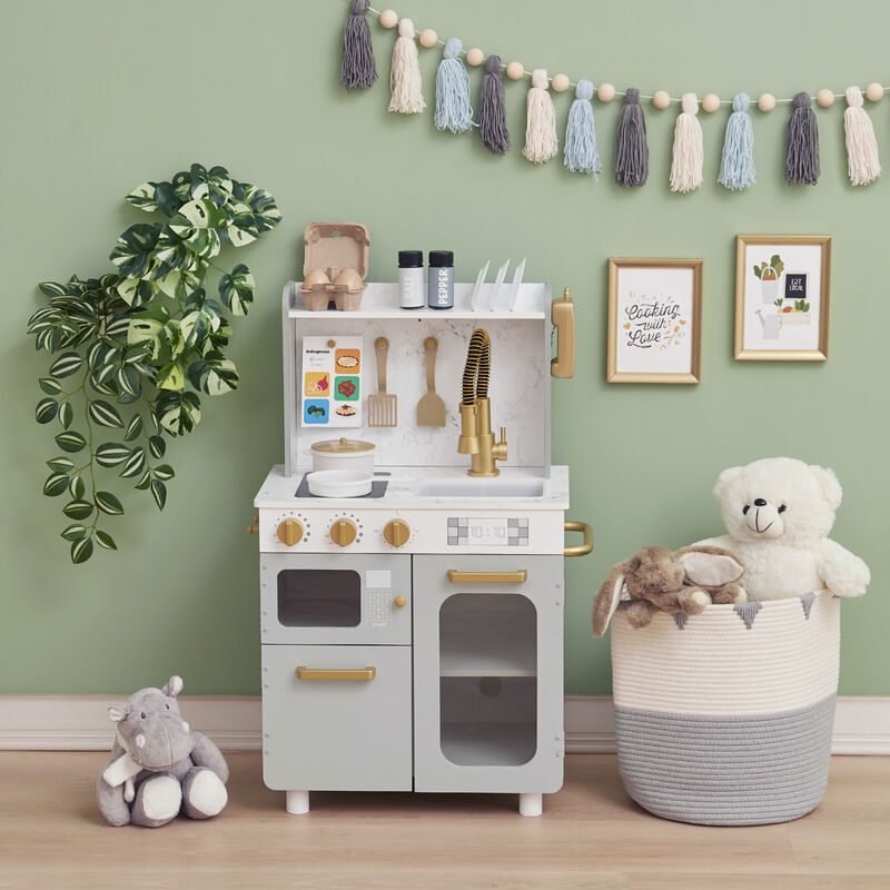 Teamson Kids Little Chef Memphis Play Kitchen with 16 Accessories, Gray/Gold image number 0