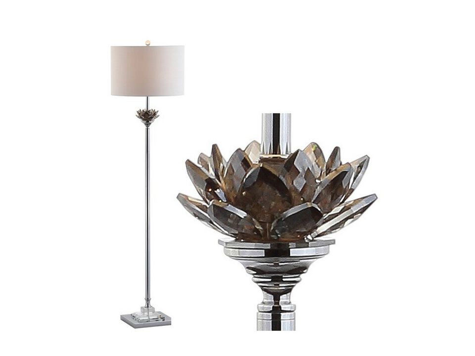 Amelia Lotus 59" Crystal / Metal LED Floor Lamp, Smoke Gray/Chrome