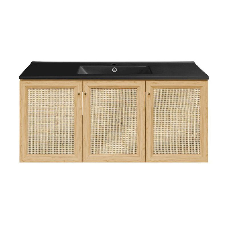 Classe 48" Wall-Mounted Bathroom Vanity in Natural Oak with Black Sink Top image number 0